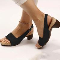 Sandalias de tacón alto grueso para mujer, zapatos de PU con fondo de corcho, color Beige y negro, talla grande 43, 42, 41, 40, 39, 35 - details 8