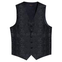 Chaleco de traje para hombre negro sólido Paisley boda graduación novio Jacquard chaleco de seda con corbata para esmoquin ropa de hombre DiBanGu - details 8