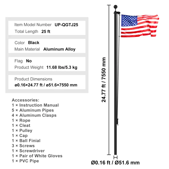 SucceBuy Kit de mástil de bandera, aleación de aluminio para suelo exterior, accesorios profesionales - 1