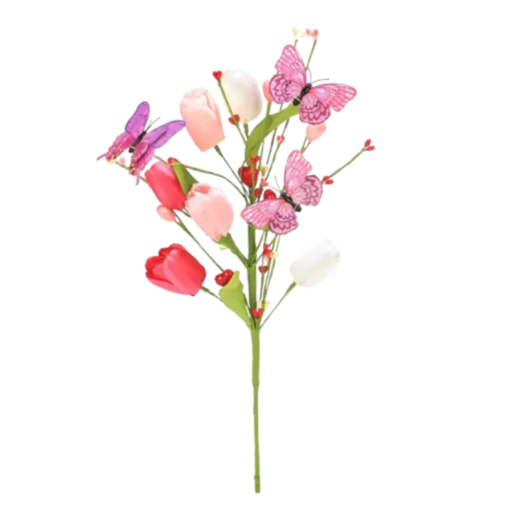 Romántica mariposa Artificial, ramas de tulipán, Festival, espuma, baya, flor Artificial hecha a mano, selecciones de tulipán de imitación para el día de la madre - 1
