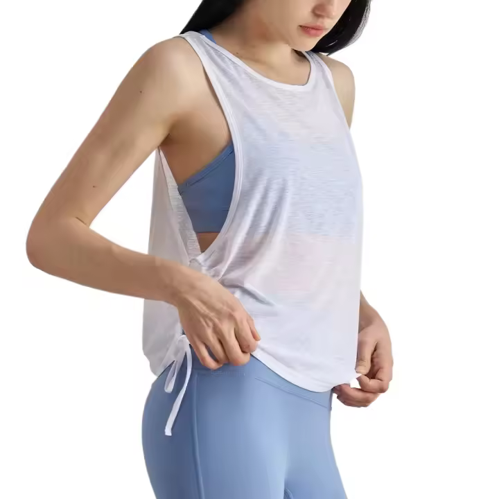 Chalecos de Yoga Translucentes Finos de Malla Camisetas Deportivas Informales con Cordones Ajustables Secado Rápido Monos de Gimnasio Camisas de Entrenamiento - 1