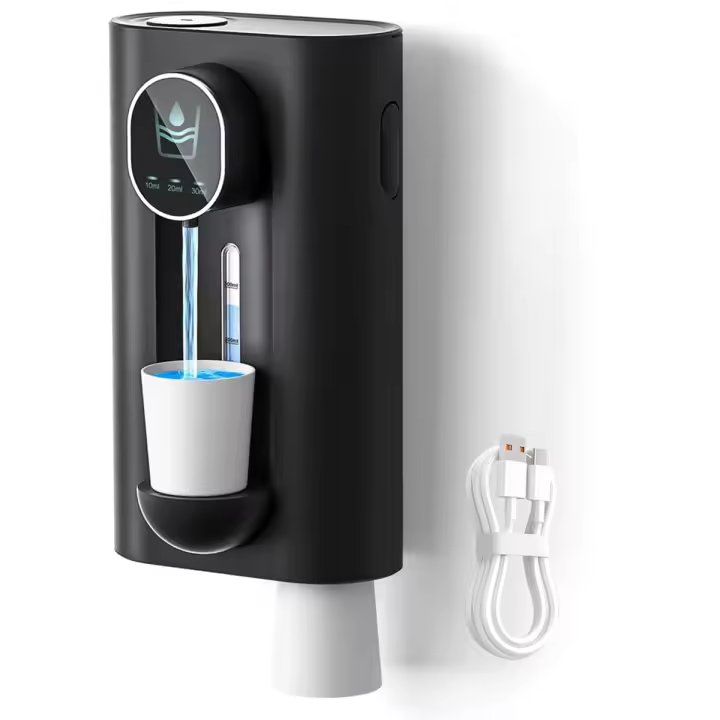 Dispensador de enjuague bucal para baño, 18,26 Oz (540Ml), sin contacto, con copas magnéticas, color negro - 1