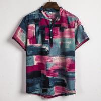 Camisa de lino de manga corta para hombre, camisa de flores de estilo étnico indio, novedad de verano, 2019 - details 31
