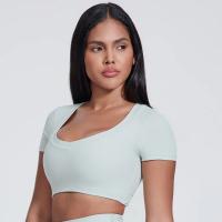 Camiseta de manga corta con cuello en V para mujer, camiseta con corte de entrenamiento, ropa deportiva para correr - details 5