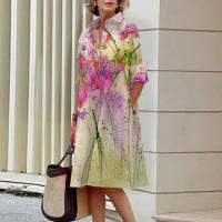 Marca de moda, vestido camisero de manga larga, informal, holgado, con estampado Floral, de una sola fila, con botones, Polo, bata con bolsillo para mujer 2023 - details 9