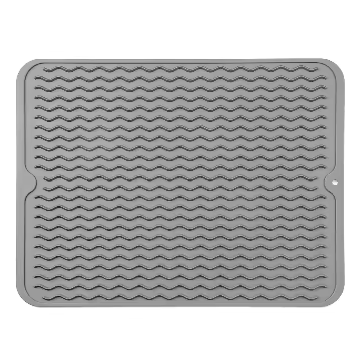 Alfombrilla de silicona para secar platos de varios usos, fácil de limpiar, ecológica, resistente al calor, para encimera de cocina o fregadero, forro para refrigerador o cajón, gris L, 16 pulgadas x 12 pulgadas - 1