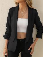 Blazer ajustado con solapa para mujer, color negro, Primavera - details 4