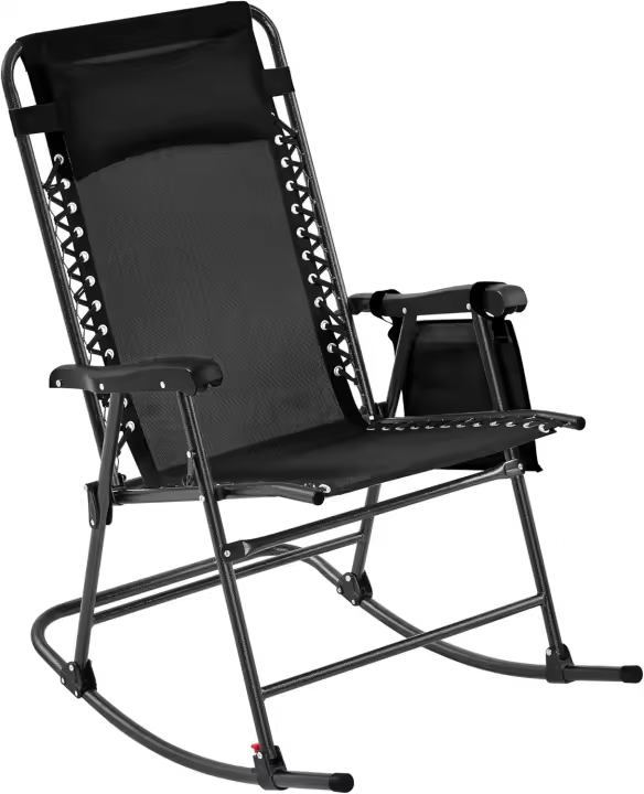 Mecedora Balancín Plegable Carga 120KG con Reposabrazos y Apoyo para Cabeza 102x65,5x103 cm para Exterior Acampar Porche Balcón Beige - 1