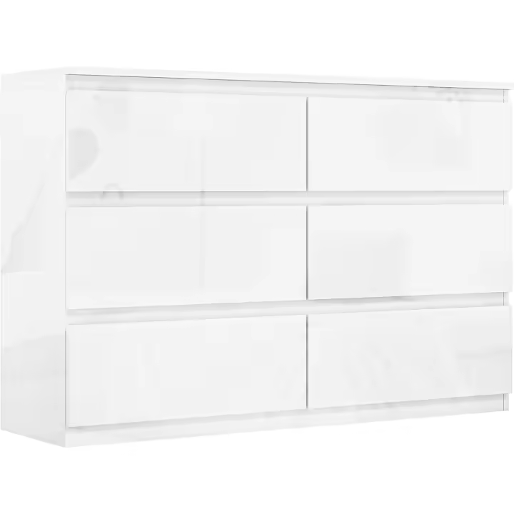 Cómoda con 6 Cajones Cómoda de Dormitorio Moderno con Diseño Anti-vuelco Cajonera para Salón Pasillo 112x34x75 cm Blanco Brillo - 1