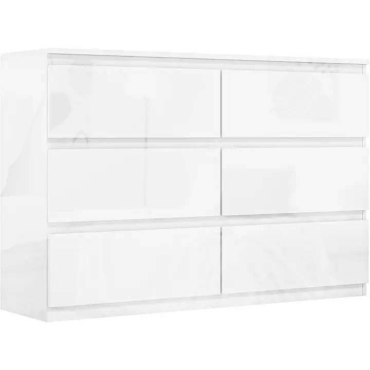 Cómoda con 6 Cajones Cómoda de Dormitorio Moderno con Diseño Anti-vuelco Cajonera para Salón Pasillo 112x34x75 cm Blanco Brillo - 1