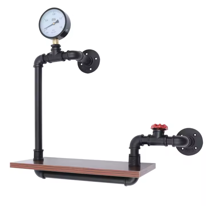 Industrial retro wall shelf with wooden levels, office shelving,hanging shelf, wooden shelf, industrial iron pipe 40x20x57cm - 1