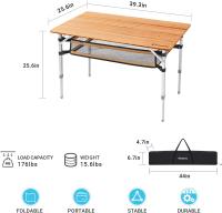 Mesa de Camping Plegable de bambú de 100 x 72 cm para 4 a 6 Personas, Marco Estable de Aluminio, 3 Alturas Ajustables con Bolsa de Transporte para jardín, Picnic, Camping - details 32