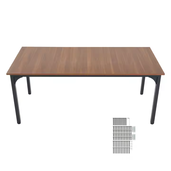 SucceBuy Mesa de comedor rectangular, mesa de madera de 71 pulgadas de largo para 6-8 personas, muebles de estilo granja con patas de hierro, - 1