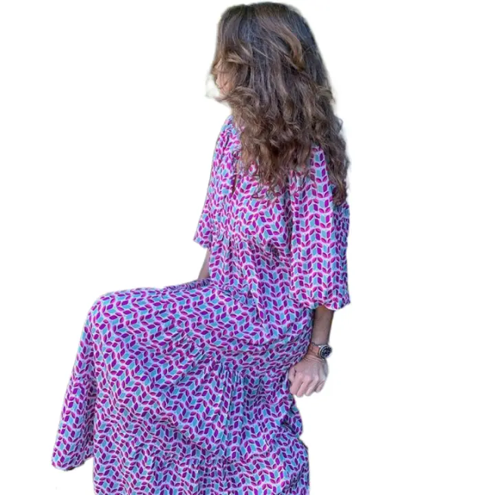 Ropa de mujer de moda Vestido largo de mujer estampado, puños bohemios con estampado geométrico - 1