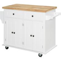 Cocina con Ruedas Carro de Cocina de Madera y Barra Lateral con 2 Cajones y 4 Puertas Blanco - details 0