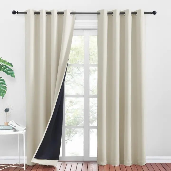 Cortinas Termoaislantes Opacas 140x245 CM Diseño de Doble Ventanas con Ojales Marco Negro Claro - 1