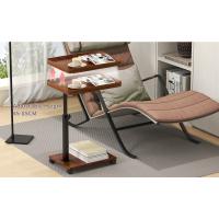 Mesa auxiliar de madera, mesa auxiliar pequeña, mesa auxiliar en forma de C con ruedas