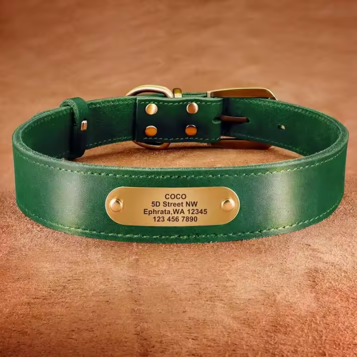 Juego auténtico perros, collares personalizados de cuero genuino mascotas, correas personalizadas para perros pequeños, medianos - 1