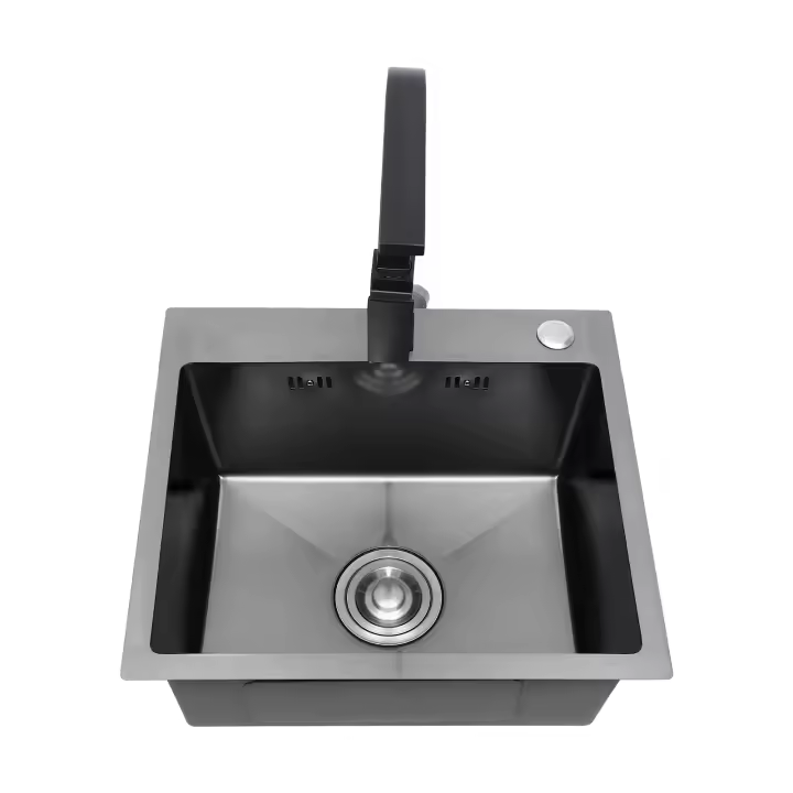 Fregadero de cocina empotrado de 40x45cm, fregadero de acero inoxidable con juego de residuos, grifo de cocina - 1