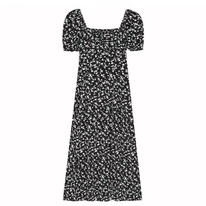 Vestido francés de verano con cuello cuadrado para mujer - 1