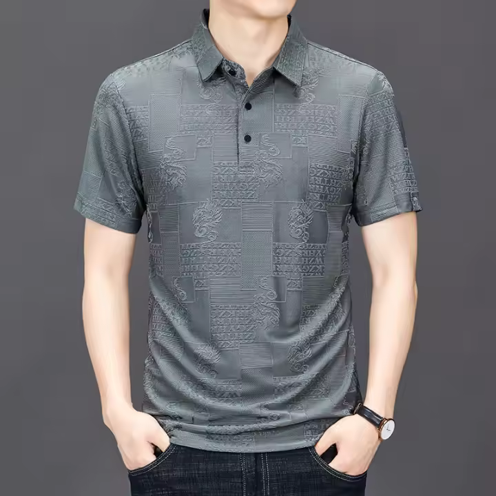 Camiseta POLO de Jacquard con cabeza de dragón para hombre, camiseta de manga corta con cuello de calidad, flor oscura de seda de hielo, verano 2025 - 1
