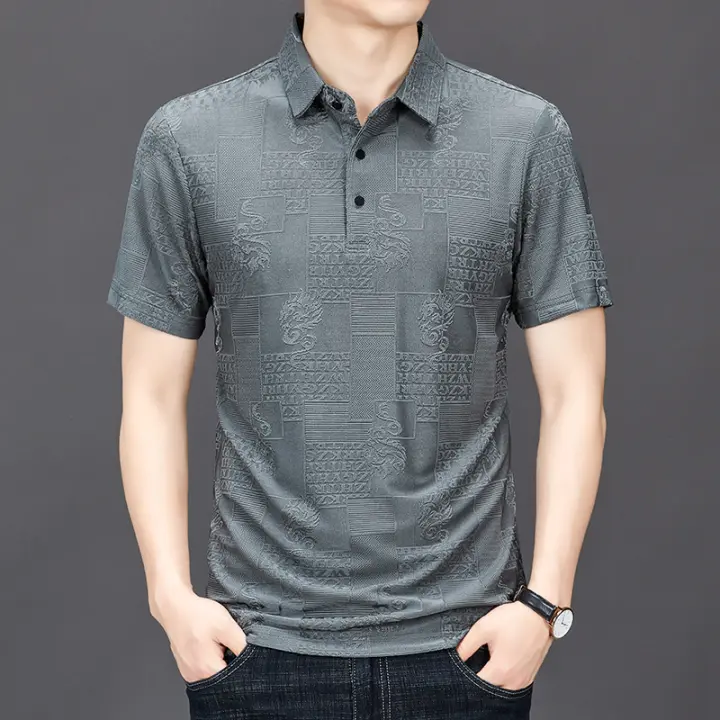 Camiseta POLO de Jacquard con cabeza de dragón para hombre, camiseta de manga corta con cuello de calidad, flor oscura de seda de hielo, verano 2025 - 1