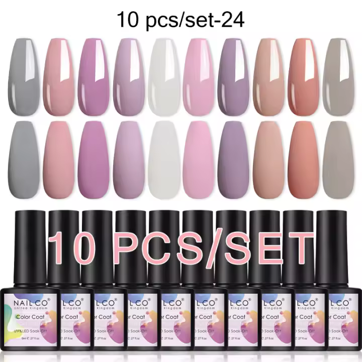 NAILCO-Juego de esmaltes en Gel para uñas, barniz semipermanente UV Gellak, 8ml, Base de Gel, capa superior, Soak Off, LED, arte de uñas, set de 10 unidades - 1