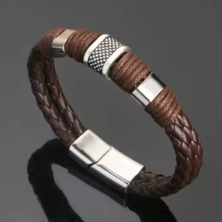 Pulsera de cuero tejido con cuentas estilo punk hip-hop para hombres - 1