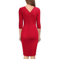 Elegante dama profundaVVestido con cuello y cinturón Vestido de fiesta plisado de manga larga ajustado de longitud media - details 7