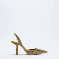 Sandalias de Tacón Dorado para Mujer 2024 Punta Afilada con Cristal Stiletto Africano para Fiesta - details 22