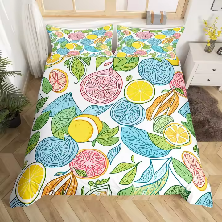 Juego de Cubierta de Edredón de Frutas 3PCS Polyester Diseño de Arte de Fruta de Verano - 1