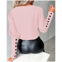 Blusa blanca de manga larga con cuello en V para mujer, Jersey informal y elegante para oficina, rosas, 2024 - details 2
