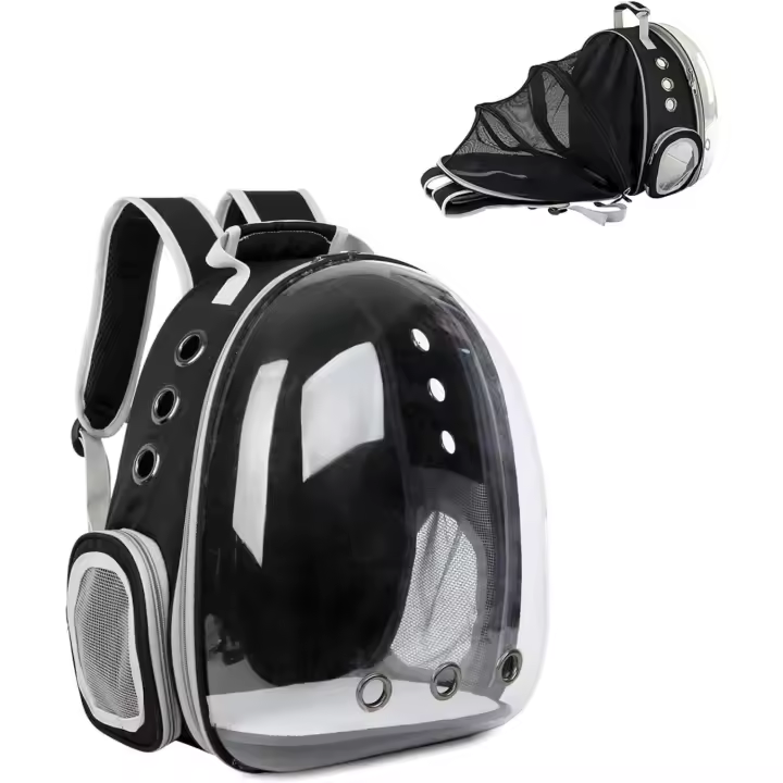 Galatée Mochila para Gatos, Mochila Transparente Expandible para Mascotas, Mochila para Gatos con Cápsula Espacial Ventilada, Mochila Portátil para Cachorros para Viajes de Camping (Negro) - 1