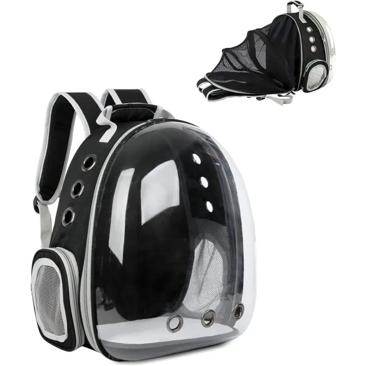 Galatée Mochila para Gatos, Mochila Transparente Expandible para Mascotas, Mochila para Gatos con Cápsula Espacial Ventilada, Mochila Portátil para Cachorros para Viajes de Camping (Negro) - 1