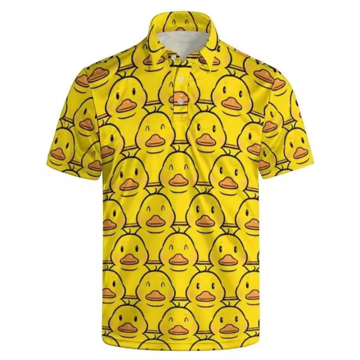 Hermoso pato para hombre, ropa Haruku bipolar de manga corta con estampado 3D, nuevos animales divertidos, pato amarillo, camiseta con botones - 1