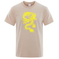 Camiseta holgada de algodón para hombre, ropa de calle de gran tamaño, transpirable, con estampado de dragón amarillo, estilo chino - details 14