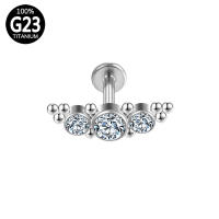 Todo g23 titanium labret 3 de cristal pendientes tragus hélice pendiente de lóbulo piercing para cartílago de la oreja labio rosca interna lengua cuerpo joyas - details 3