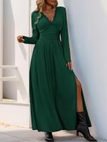 Elegante Vestido de Manga Larga para Mujer Color Sólido, Cuerpo a Justa, Corset, Línea A, Algodón, Chic - details 18