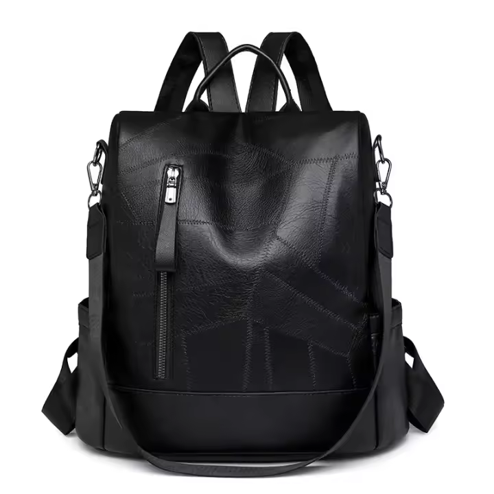 Mochila de trabajo de cuero PU elegante para Mujer, mochila de hombre Cruzado de cuero Negro vintage, mochila de viaje antirrobo para Mujer - 1