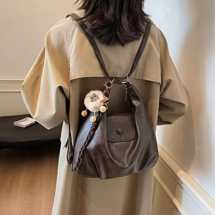 Bolso Tote para Mujer, Bolso de Hombro de Gran Capacidad para Viajes Diarios, Mochila Versátil con Cierre de Cremallera, Diseño Ligero en Negro, Café, Marrón Claro - Acabado con Pintura en los Bordes - 1