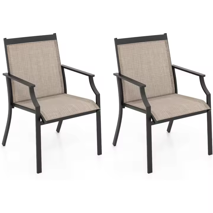 Jardin Exterior Textilene, Sillas Terraza Exterior Asiento Transpirable, Estructura De Metal, Respaldo Alto, 66 x 61 x 90 cm (2, café) - 1