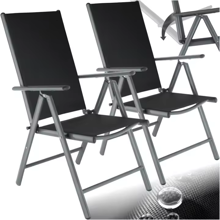 Conjunto de Sillas de Jardín Exterior de Aluminio 2 Piezas, Con Ruedas, Resalte Regulable, Resistente a la Intemperie, Transpirable, Limpieza Fácil Antracita - 1