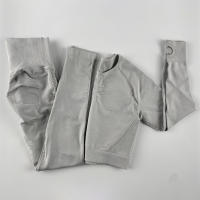 conjunto de yoga para mujer sin costuras ropa deportiva de gimnasio con manga larga sujetador de alto cinturón leggings de gimnasio traje deportivo - details 100