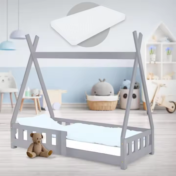 Protección Anticaída y Somier Estructura Listones de Madera de Pino Maciza Color Blanco Forma d - 1