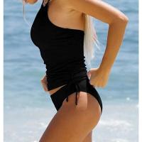 Traje de baño de 2 piezas para mujer, conjunto de bikini, coqueta, sexy, halter, sin mangas, espalda abierta, tops cortos, pantalones de color sólido - details 2