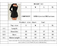 Vestido de cuello cuadrado negro simple para mujeres con elegante falda corta de manga larga - details 0