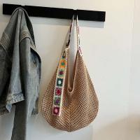 Bolso de mano de ganchillo de gran capacidad para mujer, bolsa tejida hueca ligera de estilo étnico, con correa bordada, tejido de algodón - details 17