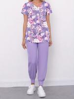 Conjunto De Dos Piezas De Uniforme Con Estampado Floral, Blusa Médica Funcional Con Cuello En V Y Pantalones De Uniforme - details 4