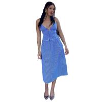 2025 Vestido de traje de las mujeres del verano, escote sin espalda vestido de tirantes, sin mangas, a cuadros - details 1
