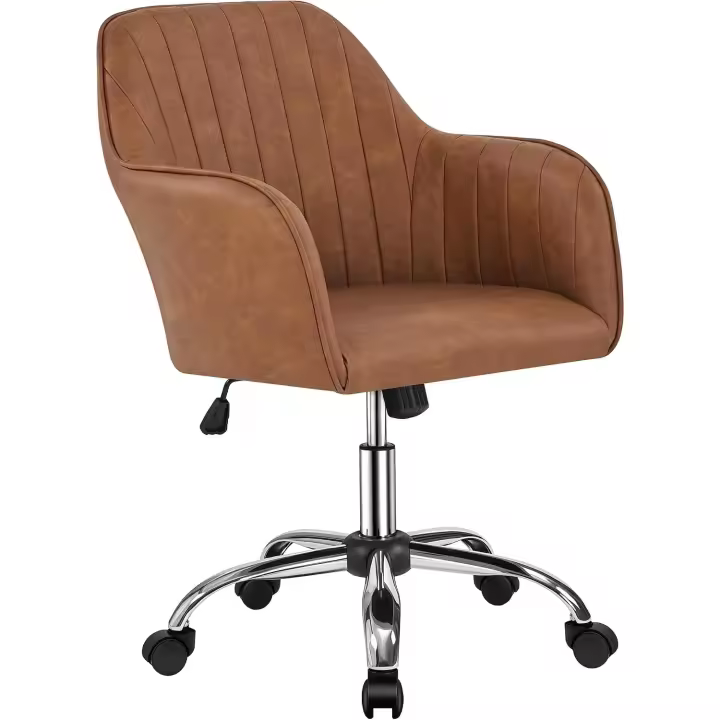 Oficina Altura Ajustable Silla Ergonómica de Escritorio Silla Cuero PU Carga MAX 136 KG Marrón - 1